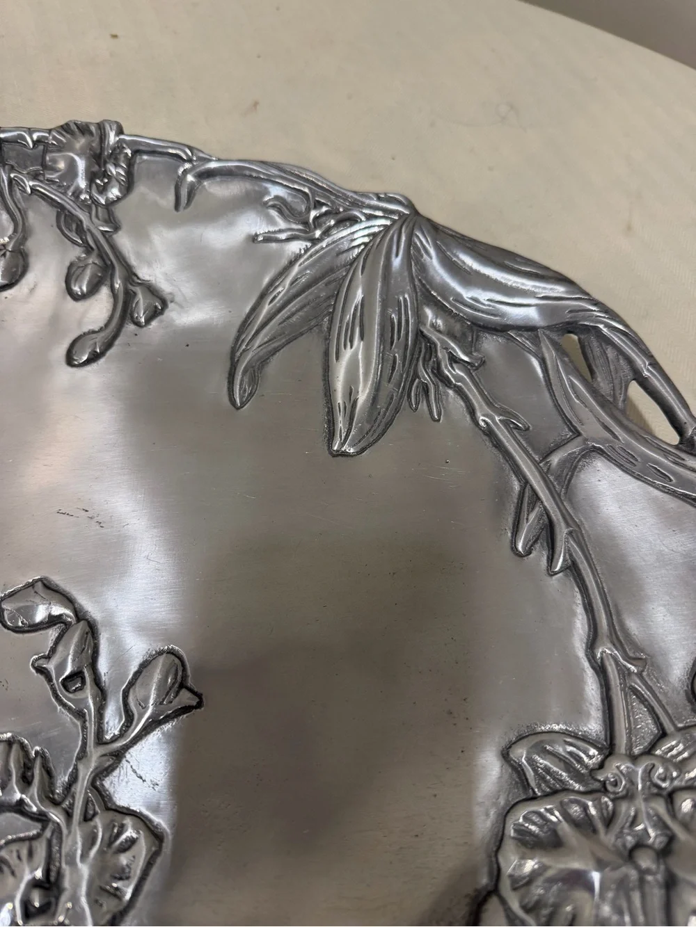 RARE Vintage 2004 ARTHUR COURT ALUMINUM ORCHID FLORAL PLATTER SERVING TRAY 13